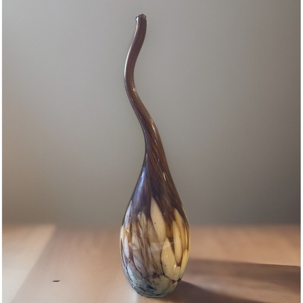 Vintage 23” Hand Blown Art Glass Confetti/Splatter Swirl Amber & Cream Murano
